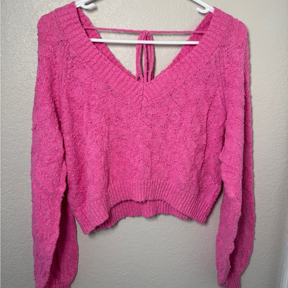 Altar'd State Vibrant Pink V-Neck Sweater